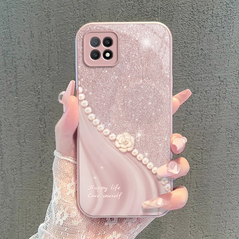 OPPO A53[5G]/A55[5G]手机壳新款玻璃/A55S/A56/56S/57[5G]/A58/58X保护套卡通可爱全包珍珠花朵