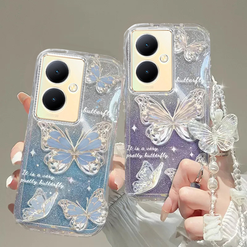 vivo Y78+手机壳Y70S透明Y7s蝴蝶Y71T套Y73全包Y79防摔Y75潮Y76S奢华Y81s高档Y83手链Y77闪粉Y85男女vivoY78+