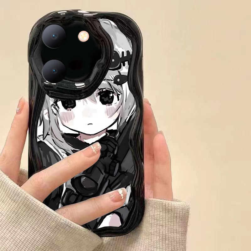 防摔硅胶奶油波浪猫耳女孩