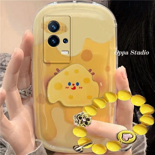 iqoo8/8pro手机壳可爱黄色奶酪卡通iqoo8/8pro适用新款防摔硅胶软女创意全包气垫保护套