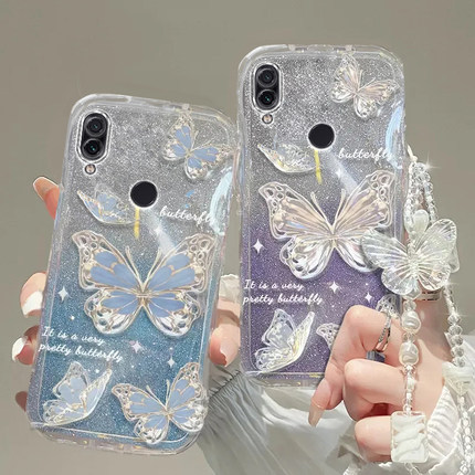 红米note7/7pro手机壳透明软套全包note7/7pro防摔可爱硅胶潮奢华高档蝴蝶手链