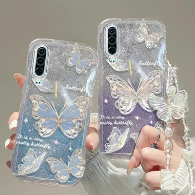 华为p30手机壳p30pro透明p9软p10套p20硅胶p40防摔pro奢华+全包p50潮p60高档Pura70蝴蝶huawei手链闪粉ultra
