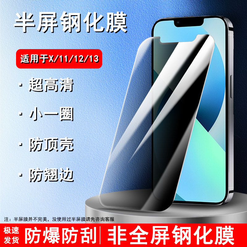 适用苹果11防窥膜XR半包边13/14/13Promax防爆12pro刘海版非全屏xsmax手机保护膜