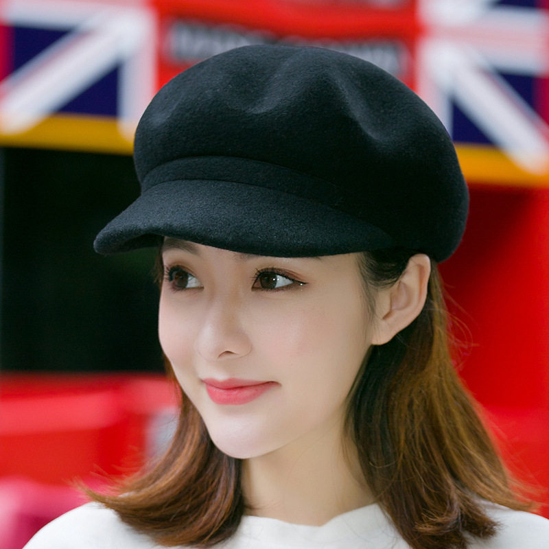 羊毛呢复古八角帽女士秋冬毛呢鸭舌帽英伦气质百搭时尚贝雷帽子