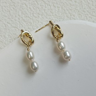 简约时尚金色925纯银耳针天然高质量水滴型淡水珍珠耳环6-7mm礼物