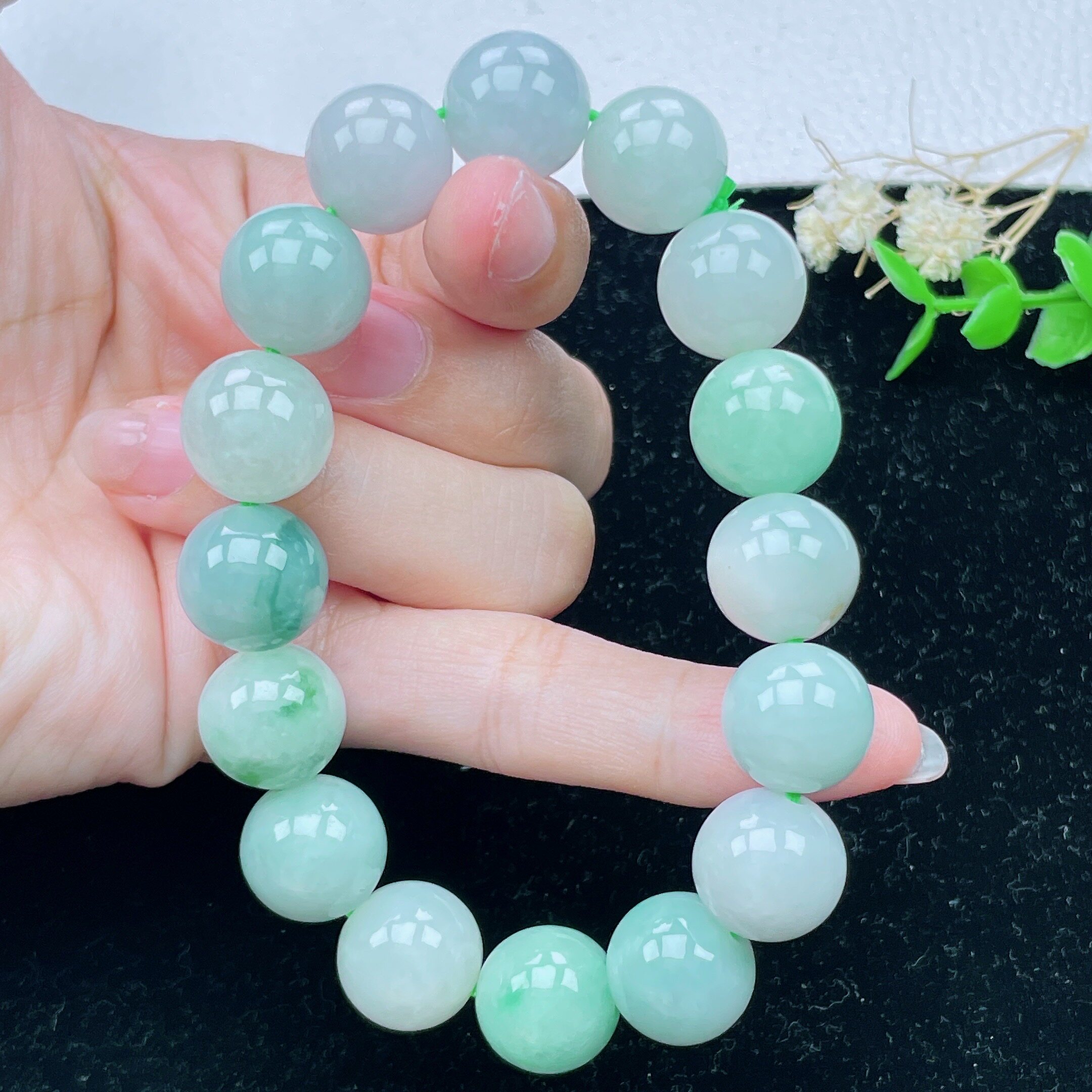 缅甸天然a货翡翠三彩圆珠翡翠玉手串手链男女款送礼带证书