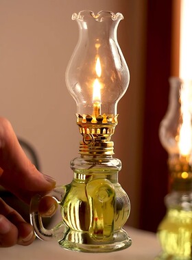 复古老式煤油灯玻璃马灯用油火水灯怀旧老油灯供佛长明灯酒精灯盏