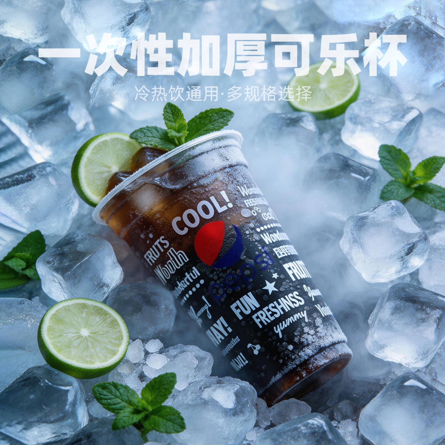 90口径塑料可乐杯加厚带盖商用