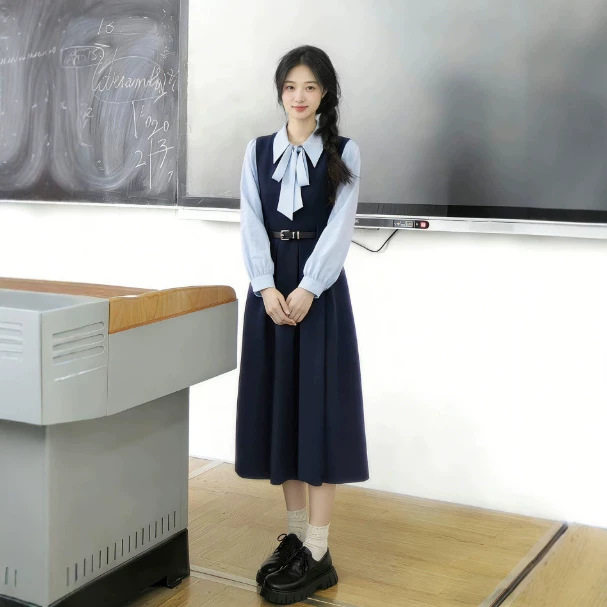 2026春夏新款职业装小个子面试学院风衬衫百褶背心连衣裙套装