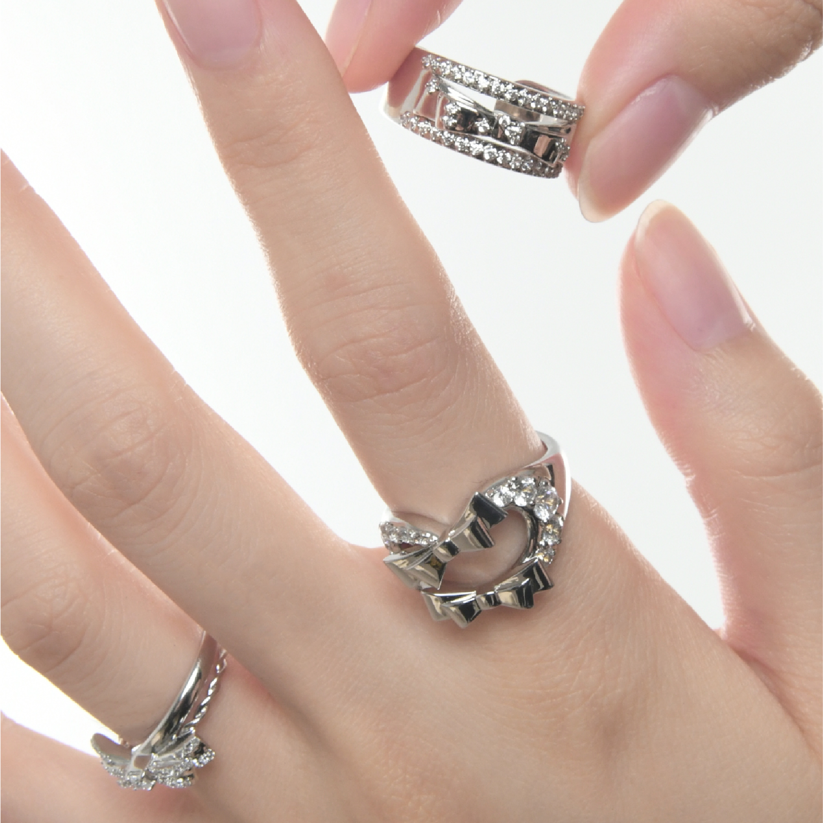 LOOOPS 双蝴蝶结彩带弧形组合套戒