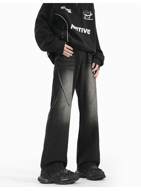 ZS美式复高街古宽松马骝拼缝垂感牛仔裤新款微喇裤子长裤炸街