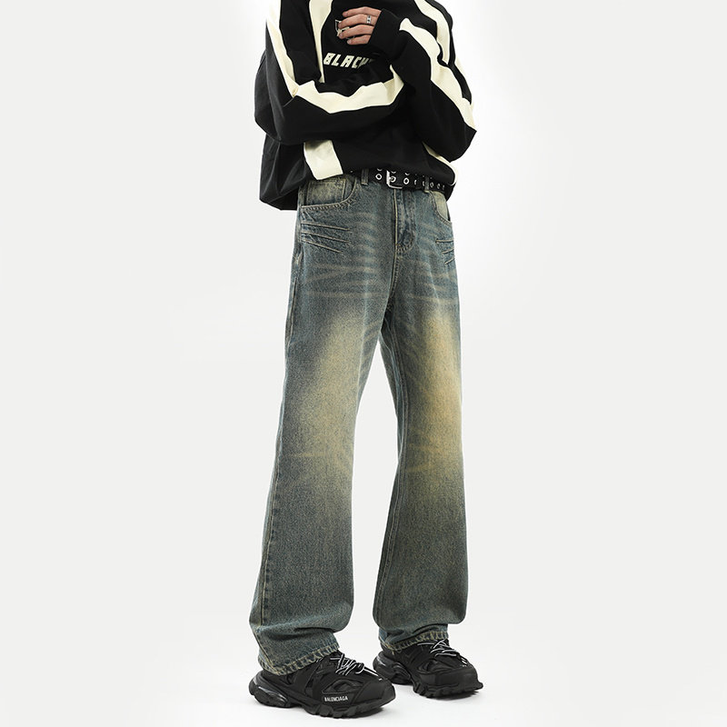 ZS新款四季微喇裤新品破洞裤美式裤cleanfit牛仔裤长裤直筒裤修身