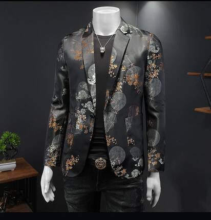 ZS痞帅小西装设计感国风提花西服外套四季新款百搭休闲大码单西
