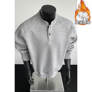 重磅加绒华棉亨利领卫衣男款冬季美式休闲内搭打底衫潮流正肩上衣