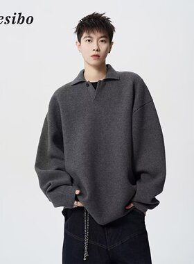 秋冬新款韩系polo针织毛衣男慵懒感简约休闲宽松上衣气质流行ins