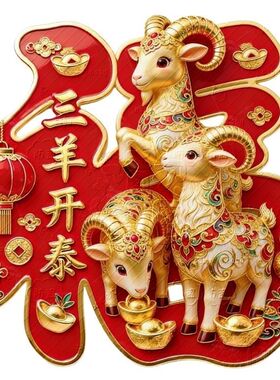三阳开泰国潮羊开泰创意福字装饰贴纸客厅玄关墙上防水贴画爆款