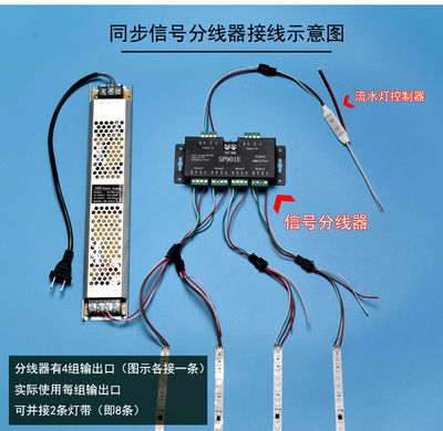 12V24V幻彩全彩流水led灯带WS2811/WS2812同步器信号放大器SP901E