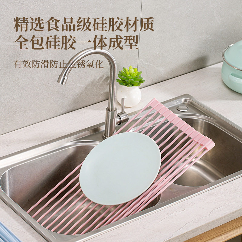 硅胶沥水架滤水架不锈钢折叠厨房置物架水槽碗筷碗架性价比轻款