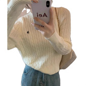 秋冬装 上衣 打底针织衫 新款 韩系麻花圆领慵懒毛衣女感刺绣长袖