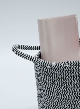 灰色棉绳编织收纳篮杂物钥匙小物件收纳筐带把手小号储物筐铅笔筒