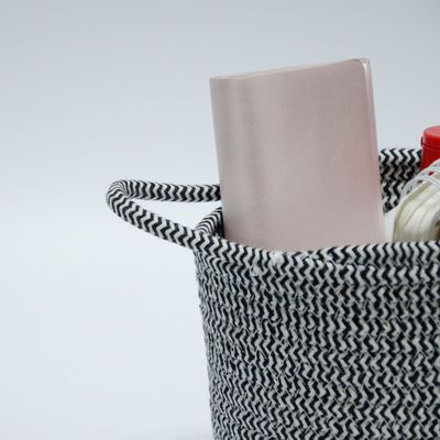 灰色棉绳编织收纳篮杂物钥匙小物件收纳筐带把手小号储物筐铅笔筒