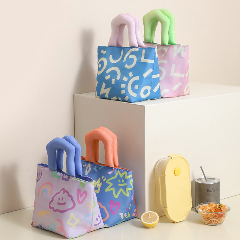 化妆包手提午餐包加厚手提饭盒袋学生上班族涂鸦手绘带饭包便当包,收纳整理,饭盒袋,淘宝优惠券,粉丝福利购,淘宝优惠卷