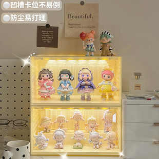 带灯盲盒展示架收纳防尘手办展示柜泡泡玛特展集装箱亚克力展示盒