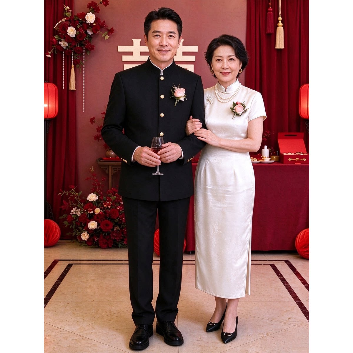 中山装男婚礼爸爸新中式西装喜公公婚宴西服老年人民国风宴会套装