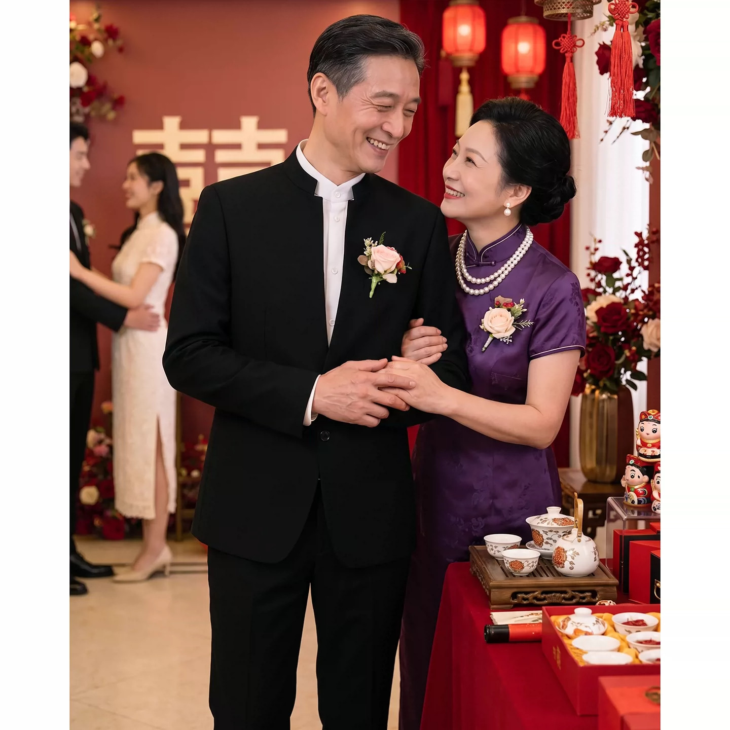 中山装老年人婚宴套装宴会主持西服爸爸民国男婚礼中式喜公公西装