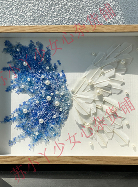 教师节礼物羽毛球艺术品水晶羽毛蝴蝶相框diy立体画框手工材料包