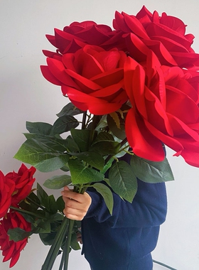一支巨大玫瑰花一束巨大号巨型红玫瑰仿真花假花超大号单只情人节