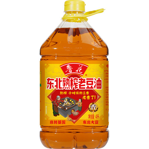 鲁花东北熟榨老豆油4L 压榨大豆油炒菜健康食用油熟榨豆油