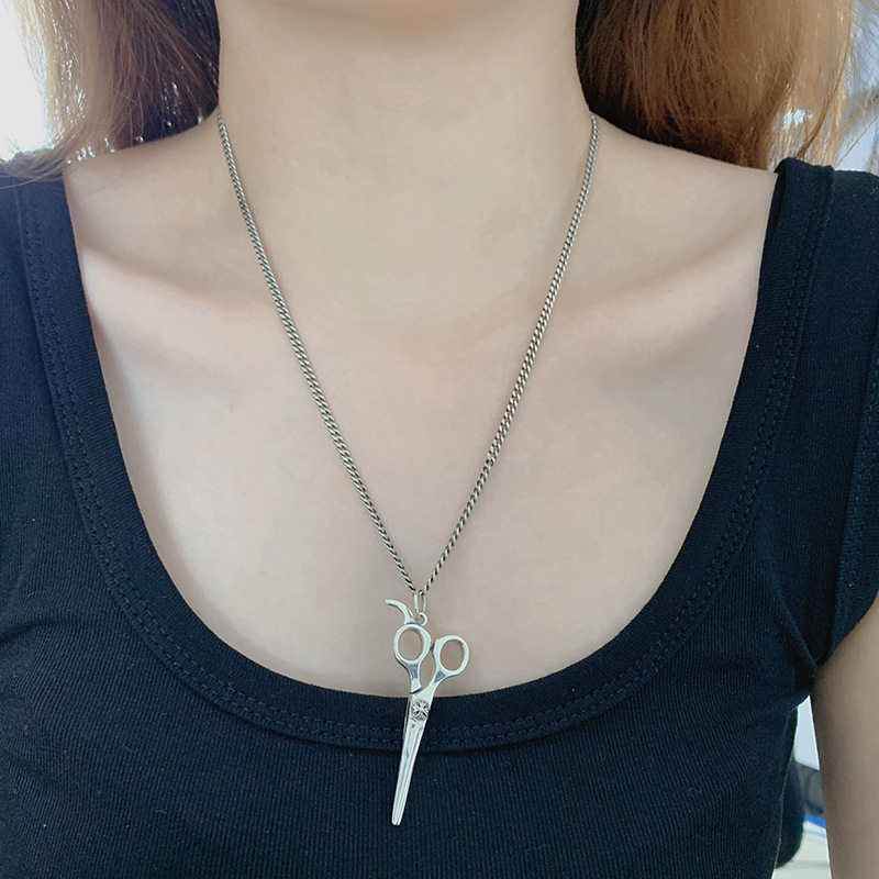 克潮流925纯银潮牌CH男女罗心吊坠复古项链挂坠项坠情侣剪刀吊牌
