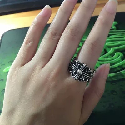 克潮流复古情侣925纯银指环十字架羽毛戒指男女 罗心开口尾戒对戒