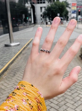 克罗潮925纯银指环鱼骨戒指CHGD唐嫣同款实心男女尾戒情侣对戒子