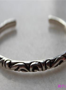 克罗潮欧美潮牌925纯银男女宫廷花纹手镯实心手环网红韦雪GD手链