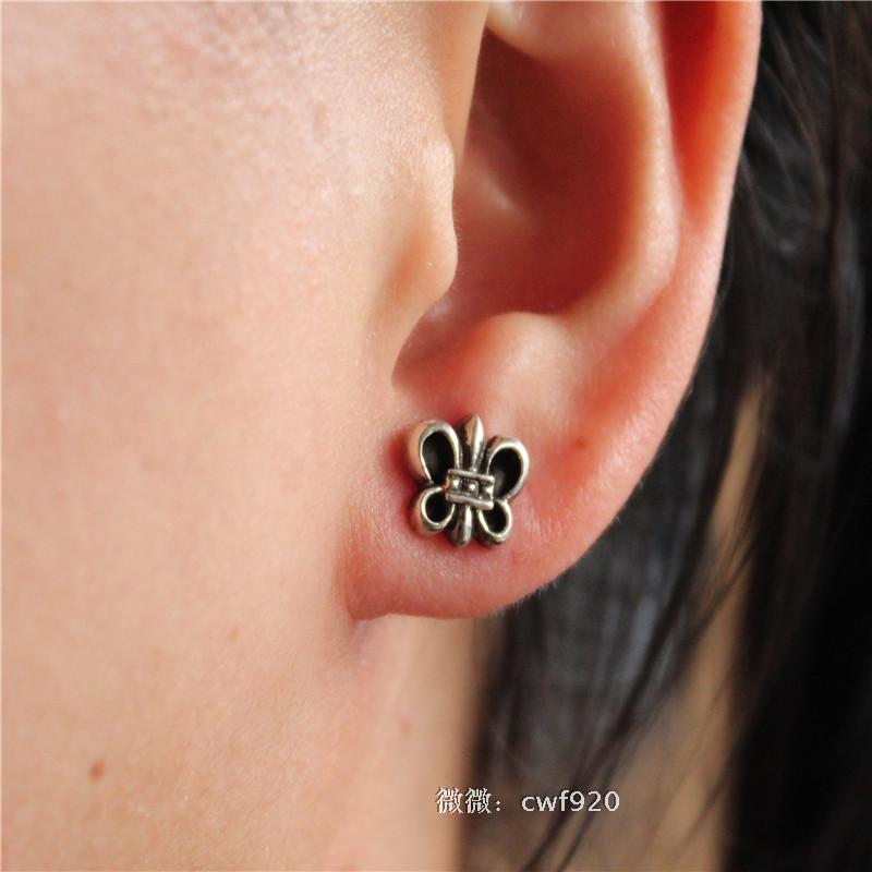 克罗潮牌gd925纯银耳饰潮人ch童军花鸢尾花耳钉鹿晗耳环男女耳坠