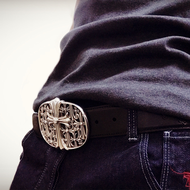 敏睿潮牌GD朋克风格CH925纯银皮带头十字架皮带腰带谢霆锋同款