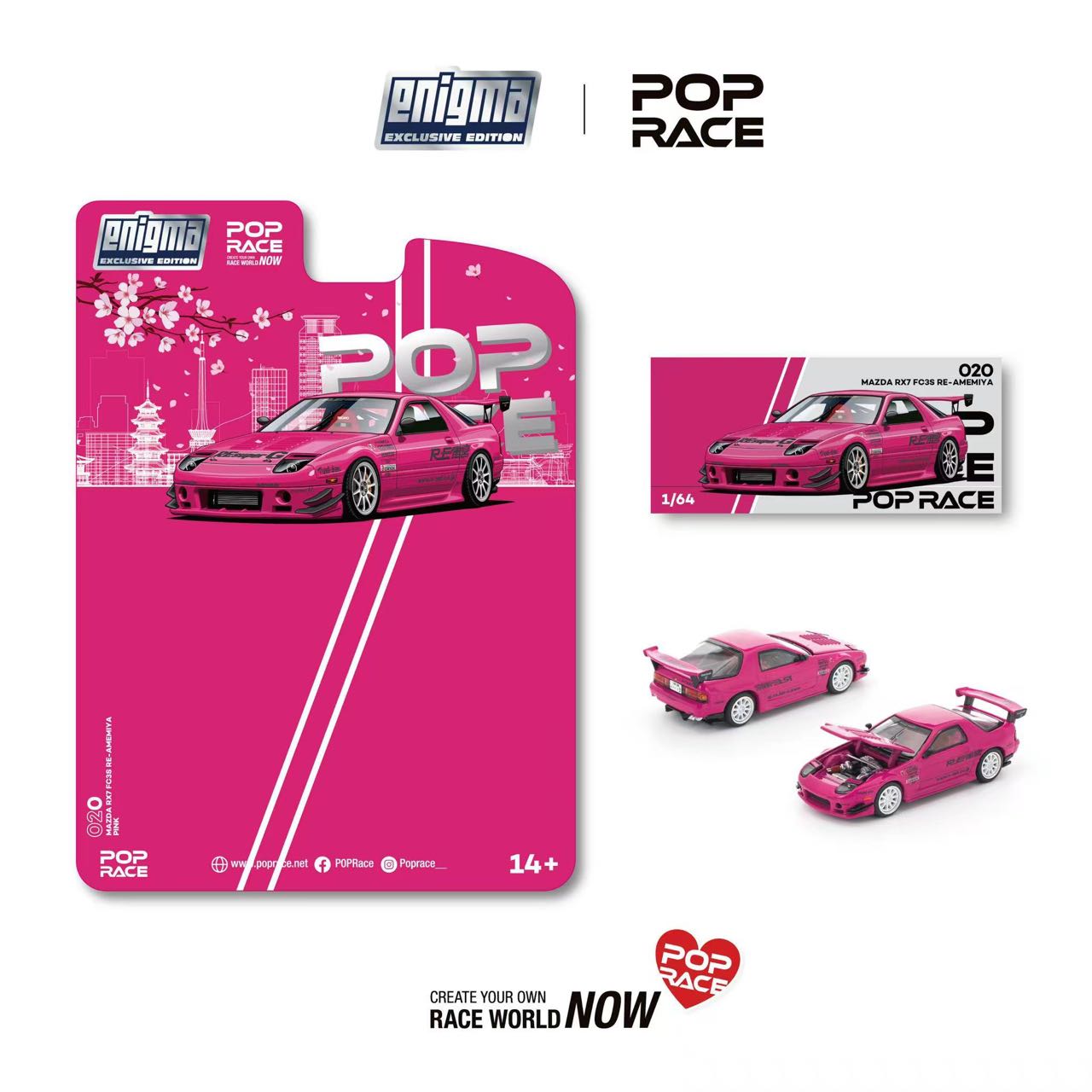 POPRACE 1:64 马自达 RX7 (FC3S) RE-AMEMIYA 粉色 仿真合金车模