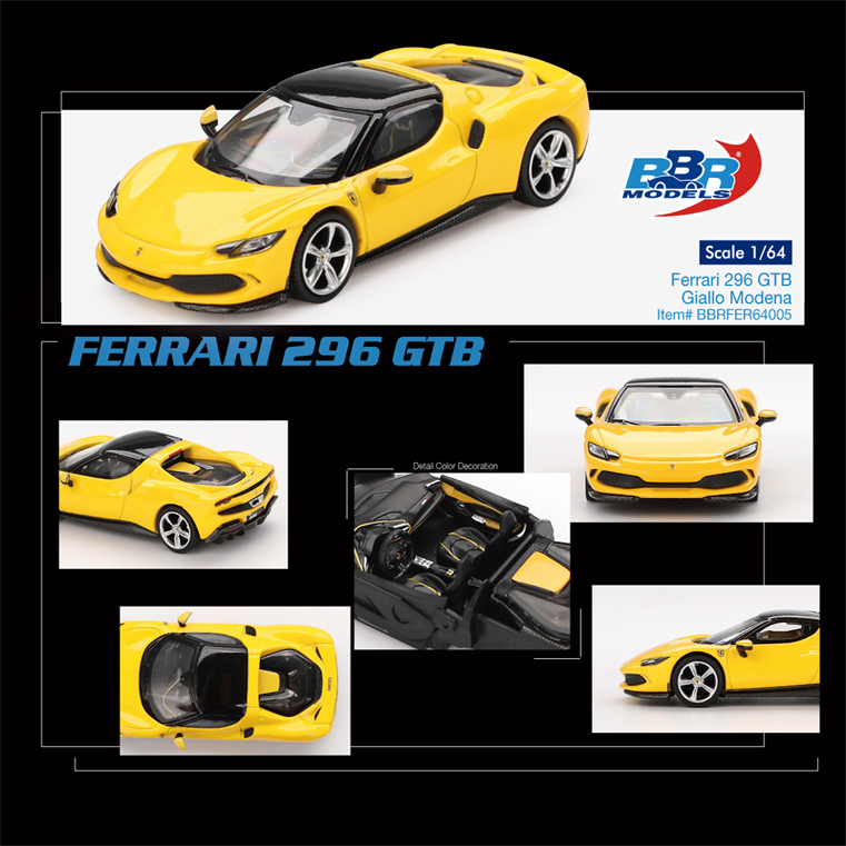 BBR 64 Ferrari 296 GTB Giallo Modena 仿真合金汽车模型