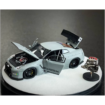 PGM 1/64 火箭兔宽体 R35 战斗灰 合金全开 仿真汽车模型