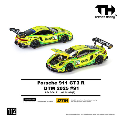 【预售】TH 1/64 保时捷 911 GT3 R - DTM 2025 91号仿真合金车模