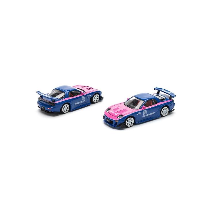 POPRACE 1:64 MAZDA RX7 RE-AMEMIYA-BLUE/PINK 仿真合金汽车模型
