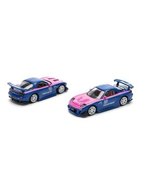 POPRACE 1:64 MAZDA RX7 RE-AMEMIYA-BLUE/PINK 仿真合金汽车模型