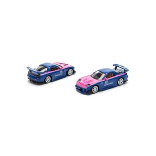 POPRACE 1:64 MAZDA RX7 RE-AMEMIYA-BLUE/PINK 仿真合金汽车模型