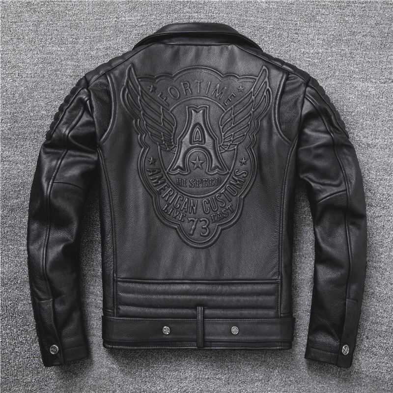 头层牛皮哈雷机车皮夹克骑行服男翻领真皮皮衣男士外套 秋冬新款