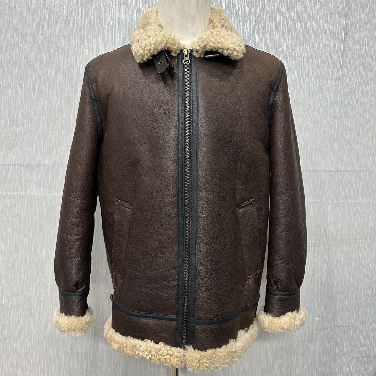 原生态皮毛羊皮一体真皮飞行服夹克皮草加厚B3冬季机车外套皮衣