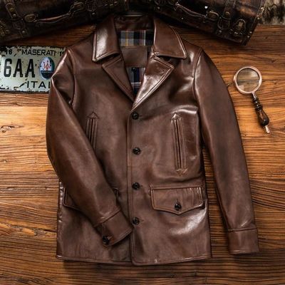 新款促销头层马皮真皮皮衣男油蜡西服领大码商务休闲春秋外套