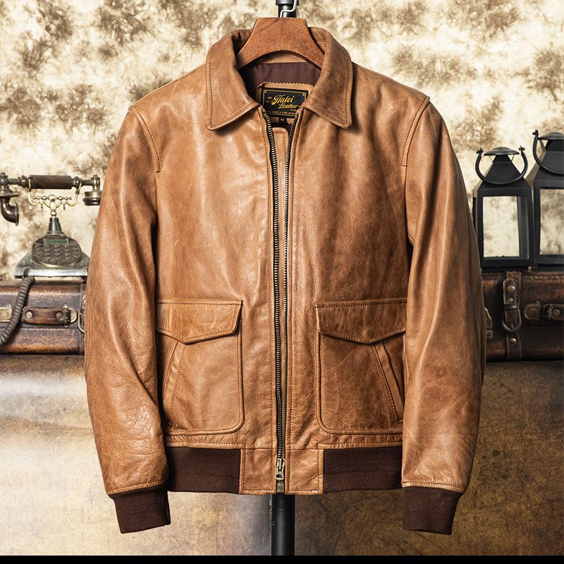 头层牛皮真皮皮衣复古油蜡G1飞行服男士翻领短款皮夹克秋冬外套潮