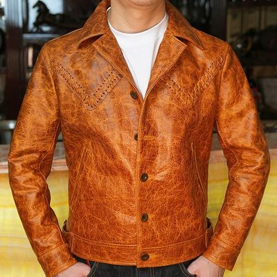 复古美式真皮男士马皮皮衣头层翻领短款修身帅气机车皮夹克外套